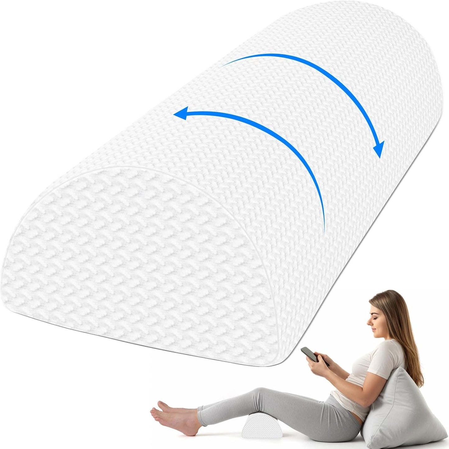 TranquilRelax Knee Pillow for Back Sleeping Memory Foam Half Moon Bolster Pillow for Legs, Under Knee Support, Ankle & Foot Comfort Orthopedic Pillow for Side Sleepers (Grey, 20.4" x 8" x 4.9")