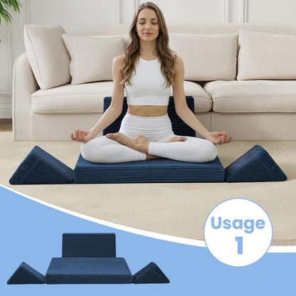 Meditation Cushion Set, Meditation Pillow for Sitting on Floor, Large Yoga Pillow with Knee Support, Washable Zafu Meditation Mat, 3 Shapes Floor Pillow for Adults, Dark Grey