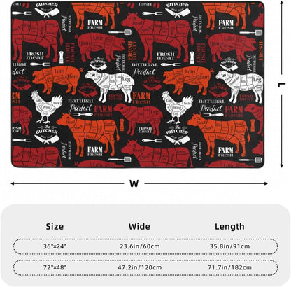 Meat Cuts Diagrams for Butcher Shop Super Soft Flannel Area Rug - Multi-Use Floor Mat for Bedroom, Yoga Corner & Play Spaces