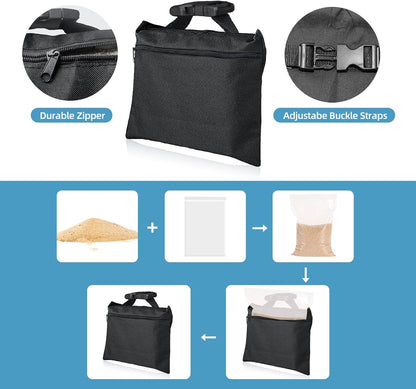 Sandbags 4 Packs with 4 PE Bags, Heavy Duty Sand Bags, Sand Bags for Weight with Zipper and Buckle Straps for Support Light Stand, More 2/4/6/8/10/12 Packs Sand Bag to Choose.