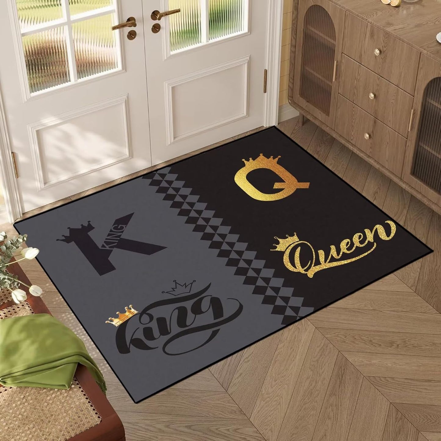 5' X 7' Queen and King Rug Black Grey Area Rugs Dining Living Room Bedroom Kitchen Office Yoga Room Washable Floor Mat Doormats Throw Rug Carpet Room Decor