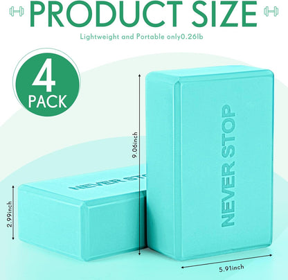 RoundFunny 4 Pack Yoga Blocks Non Slip Pilates Brick Foam Blocks Pilates Dance Gymnastics Workout Fitness Props Tool for Stretching Meditation and Exercise