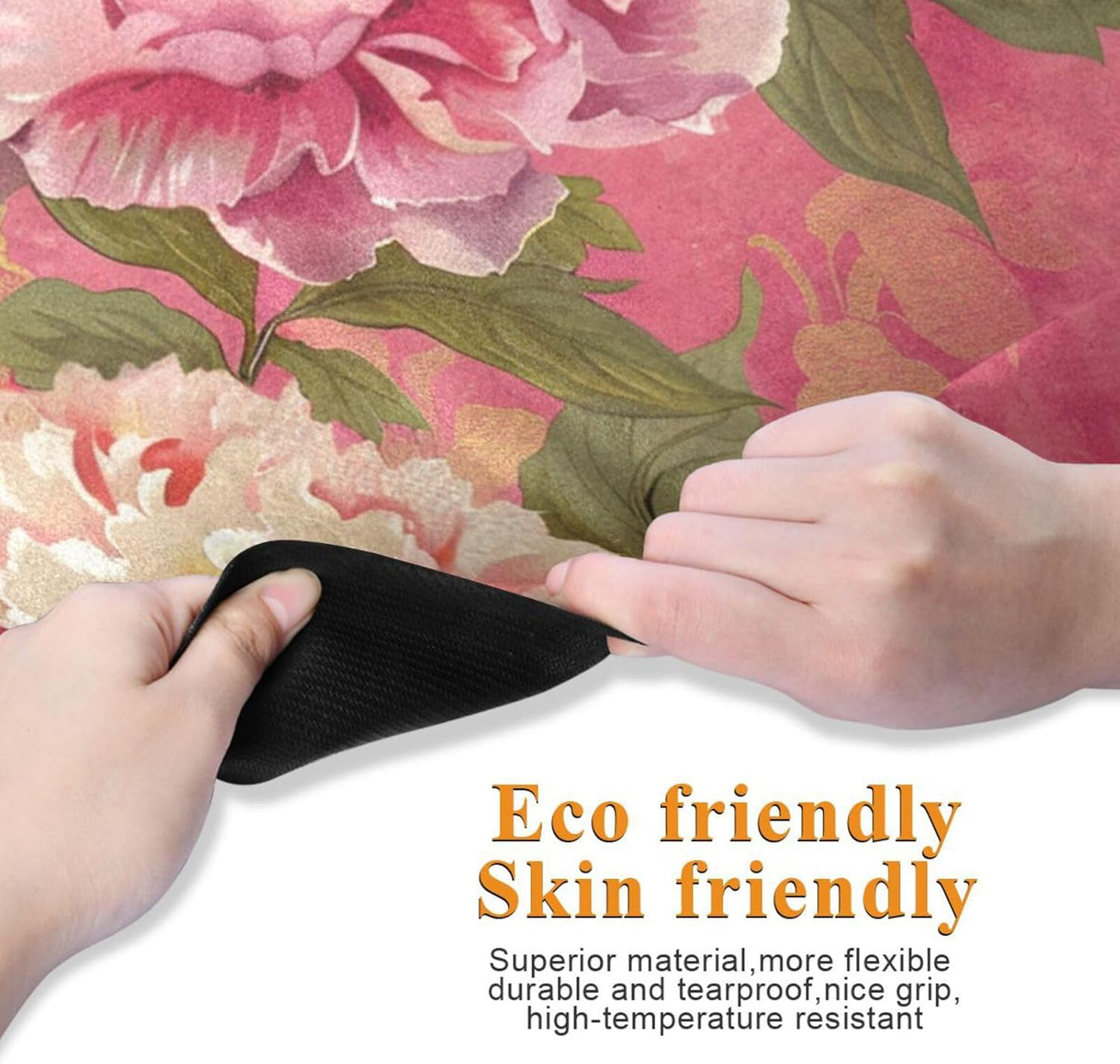 Peony Chinoiserie Flower Pink printed yoga mat thin For hot yoga, natural rubber non slip, with yoga bag for mat tapete para ejercicio 71x26 inches