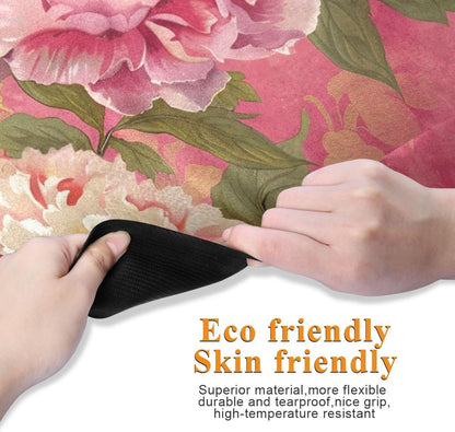 Peony Chinoiserie Flower Pink printed yoga mat thin For hot yoga, natural rubber non slip, with yoga bag for mat tapete para ejercicio 71x26 inches