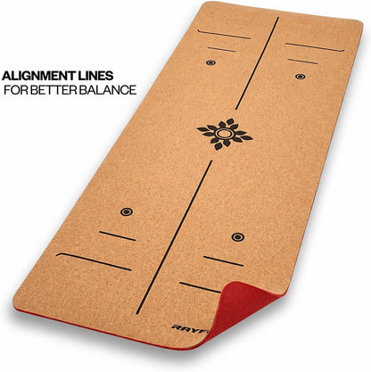 Cork Yoga Mat for Hot Yoga – Sweat Activated Non Slip Grip, 6MM Thick Workout & Fitness Exercise Mat for Men & Women with Alignment Lines, Premium Cork & TPE Yoga Mat for Pilates, Stretching & Home Gym – Rayforce