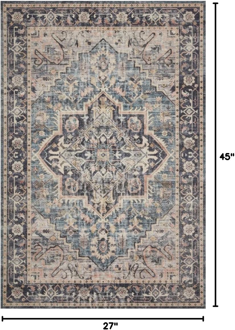 Loloi Hathaway Collection HTH-06 Blush/Multi 2'-6" x 7'-6", .25" Thick, Runner Rug, Soft, Durable, Printed, Modern, Low Pile, Non-Shedding, Easy Clean, Living Room Rug