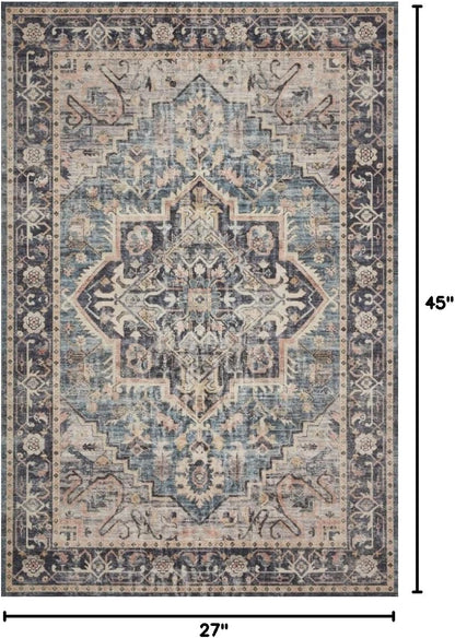 Loloi Hathaway Collection HTH-06 Blush/Multi 2'-6" x 7'-6", .25" Thick, Runner Rug, Soft, Durable, Printed, Modern, Low Pile, Non-Shedding, Easy Clean, Living Room Rug