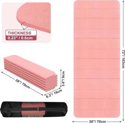 Foldable Yoga Mat 72"x28"x0.25" in, 70cm Wide Non Slip Pilates Mat, 6mm Thick Travel Yoga Mat Packable, Exercise Mats for Home Workout, Folding Stretching Mat for Women and Men