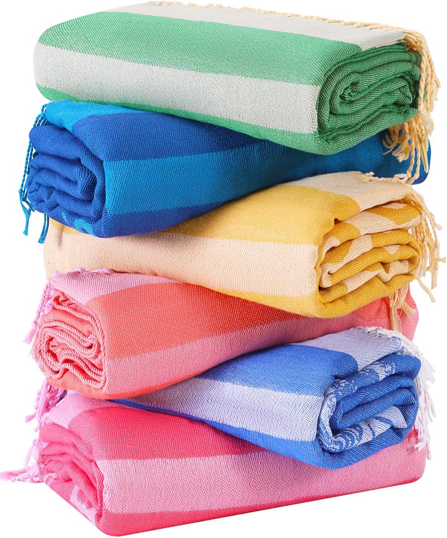 Genovega 6 Packs Oversized Turkish Beach Towels Set Bulk 74"x38" Extra Large Quick Dry Sand Free Light Swim Bath Camping Pool Towel Travel Blanket Essentials Cruise Accessories Adult Vacation Stuff