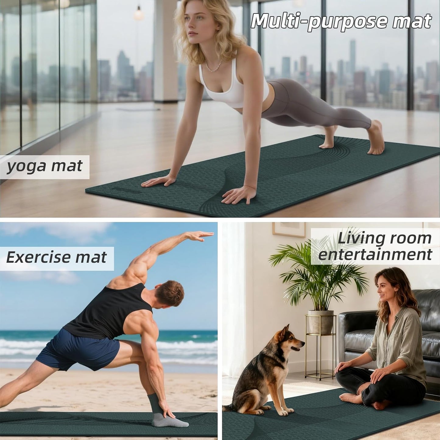 Large Yoga Mat 76"x 40"x10mm (2/5 inch) – Extra Thick & Wide, TPE Fitness Mat, Printed Non-Slip Exercise Mat with Carrying Strap for Men & Women, Pilates, Stretching, Fitness & Workout