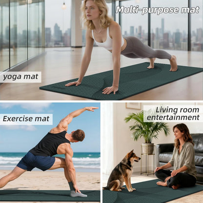 Large Yoga Mat 76"x 40"x10mm (2/5 inch) – Extra Thick & Wide, TPE Fitness Mat, Printed Non-Slip Exercise Mat with Carrying Strap for Men & Women, Pilates, Stretching, Fitness & Workout