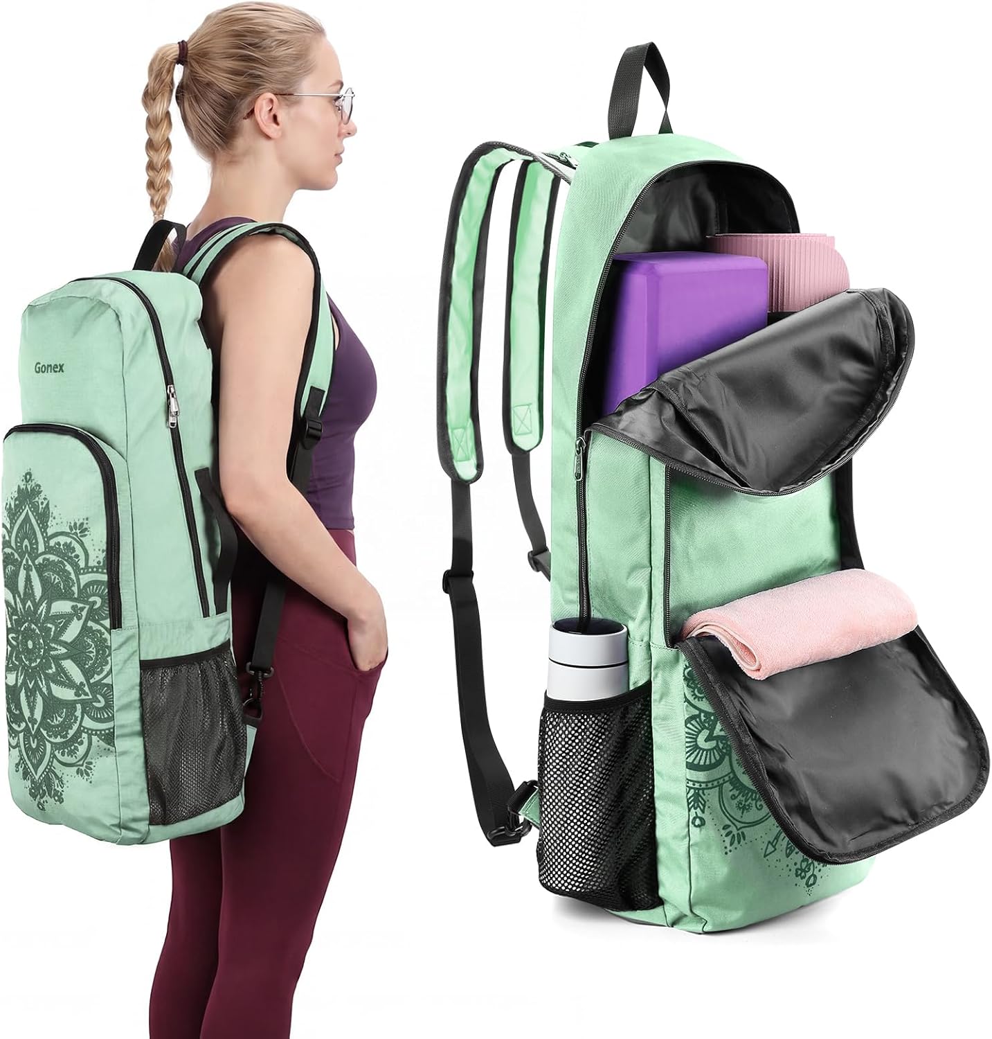 Gonex Yoga Mat Bag, 2 Carry Ways Yoga Backpack with Wet Compartment Metal Zippers for Women Men, Large Capacity Yoga Mat Carrier for Yoga, Gym, Travel