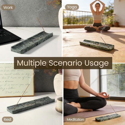 Koville Marble Incense Holder, Incense Holder for Sticks, Incense Sticks Holder Ash Catcher for Meditation Yoga SPA, Natural Stone Incense Burner, Home Table Decor (Green)
