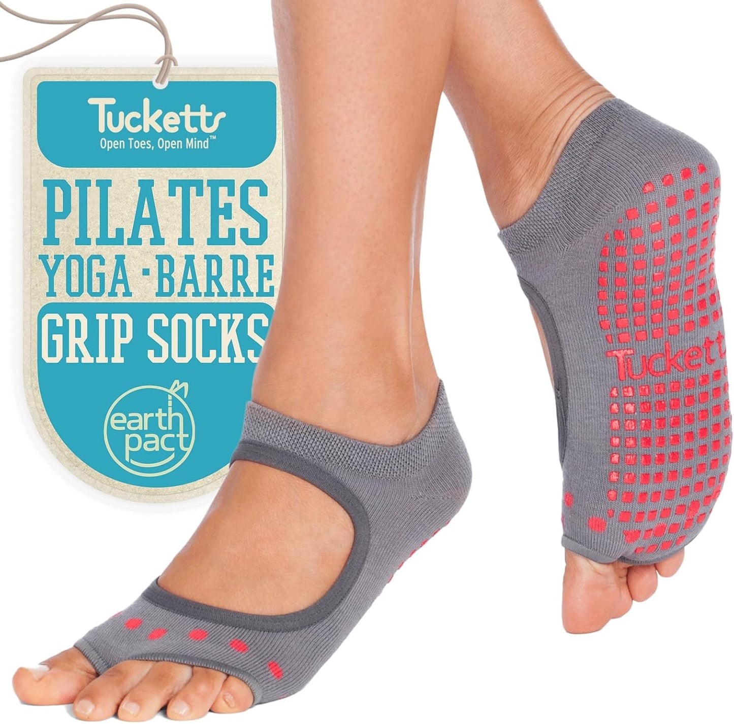 Tucketts Allegro Toeless Pilates Socks with Grips for Women, Non-Slip Open-Toe Grip Socks, Yoga, Barre, Dance, Reformer, Home