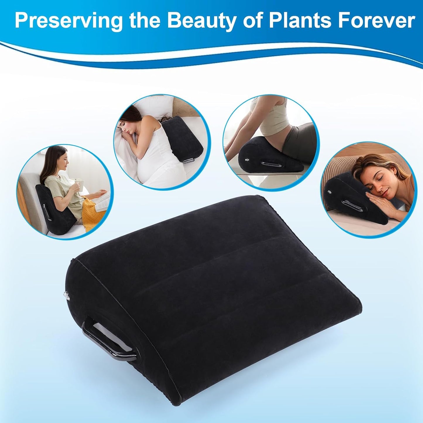 Gugxiom Portable Wedge Pillow Inflatable Cushion, Inflatable Lumbar Pillow, Use in Office Chair Car Seat Bed Travel Camping, for Yoga Sleeping Reading Lumbar Support Cushion (Black)