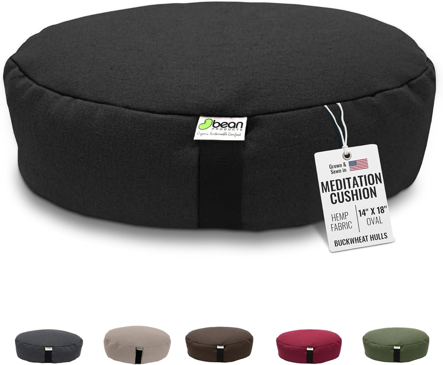 Bean Products Hemp Zafu Meditation Cushion for Sitting on Floor, Hemp Yoga Pillow, Zafu Meditation Pillow, Zen Seiza Kneeling Prayer Pad Support - Made in USA - Round Natural