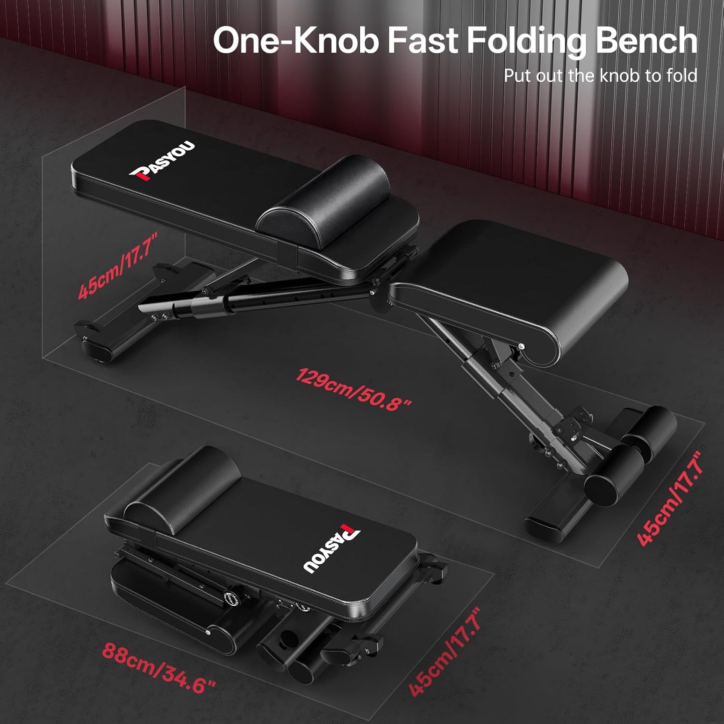 PASYOU Adjustable Weight Bench for Home Gym, Foldable Workout Benches with 660LBS, Exercise Bench for Incline Decline Flat Bench Press, Foldable Strength Bench for Daily Training
