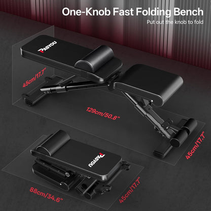 PASYOU Adjustable Weight Bench for Home Gym, Foldable Workout Benches with 660LBS, Exercise Bench for Incline Decline Flat Bench Press, Foldable Strength Bench for Daily Training