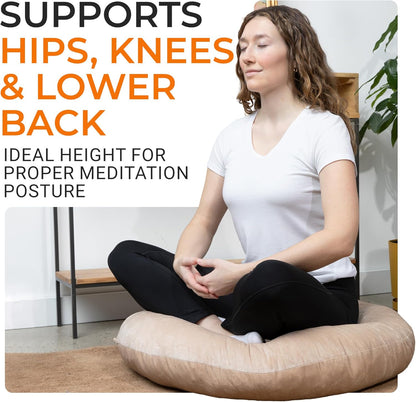 Cheer Collection Meditation Cushion - Ergonomic Floor Pillow, Yoga Pillow with Buckwheat Filling, Zafu Meditation Cushion, Comfort & Meditation Posture Support