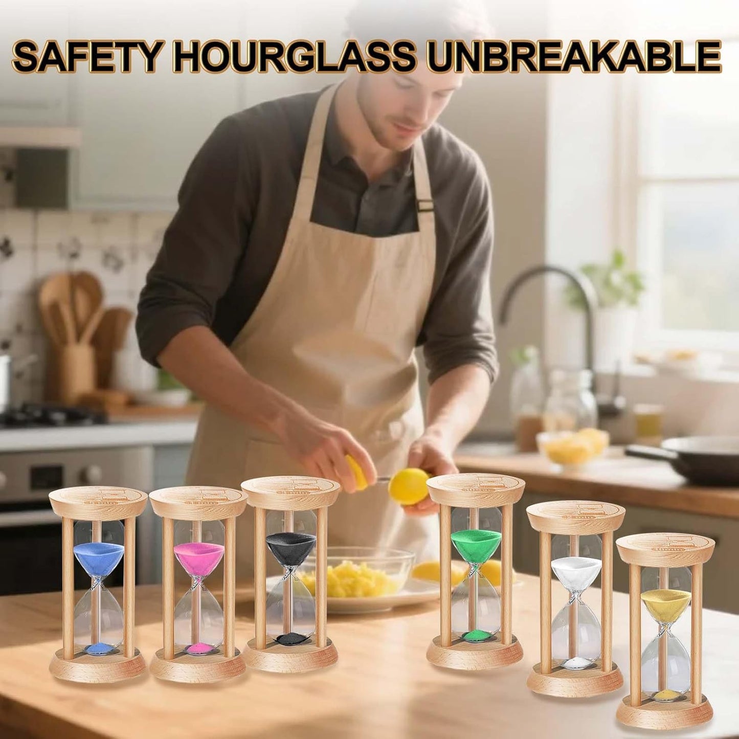 20 Minute Wooden Sand Timers,Large Bamboo Gold Sand Hourglass for Productivity, Meditation & Decor, 20 Min Reloj De Arena Sand Watch for Kitchen, Office, Game, Classroom, Yoga