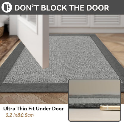 YDKGL Non Slip Long Bath Mat Bathroom Runner, Rubber Backing Ultra Thin Bathroom Rugs Fit Under Door Quick Dry Super Absorbent Washable Bath Rug Shower Mat for Bathtub Sink Floor, Dark Gray 17"x47"