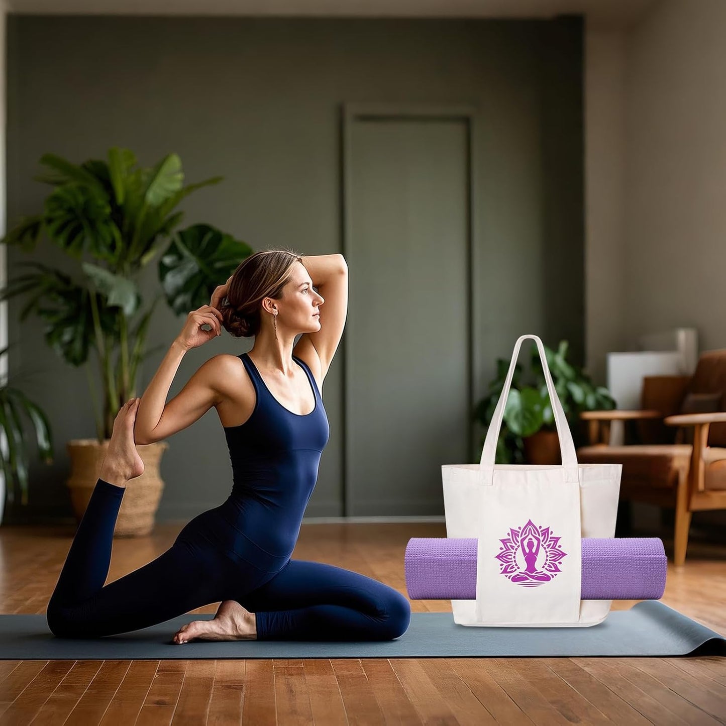 Yoga Mat Bag for Women Canvas Tote Bags with Yoga Mat Carrier Gym Bag for Workout Pilates Travel Beach and Office