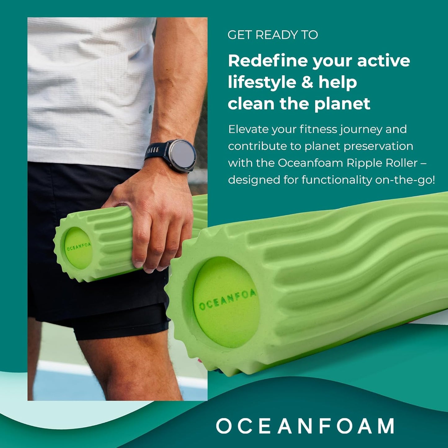 Oceanfoam Ripple Travel Foam Roller (11" x 3.35") Firm Mini Foam Roller for Physical Therapy, Deep Tissue Massage, Back Pain - High Density, Ergonomic Wave Textured - Yoga, Pilates, Exercise (Natural) - Colors A