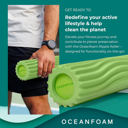 Oceanfoam Ripple Travel Foam Roller (11" x 3.35") Firm Mini Foam Roller for Physical Therapy, Deep Tissue Massage, Back Pain - High Density, Ergonomic Wave Textured - Yoga, Pilates, Exercise (Natural) - Colors A