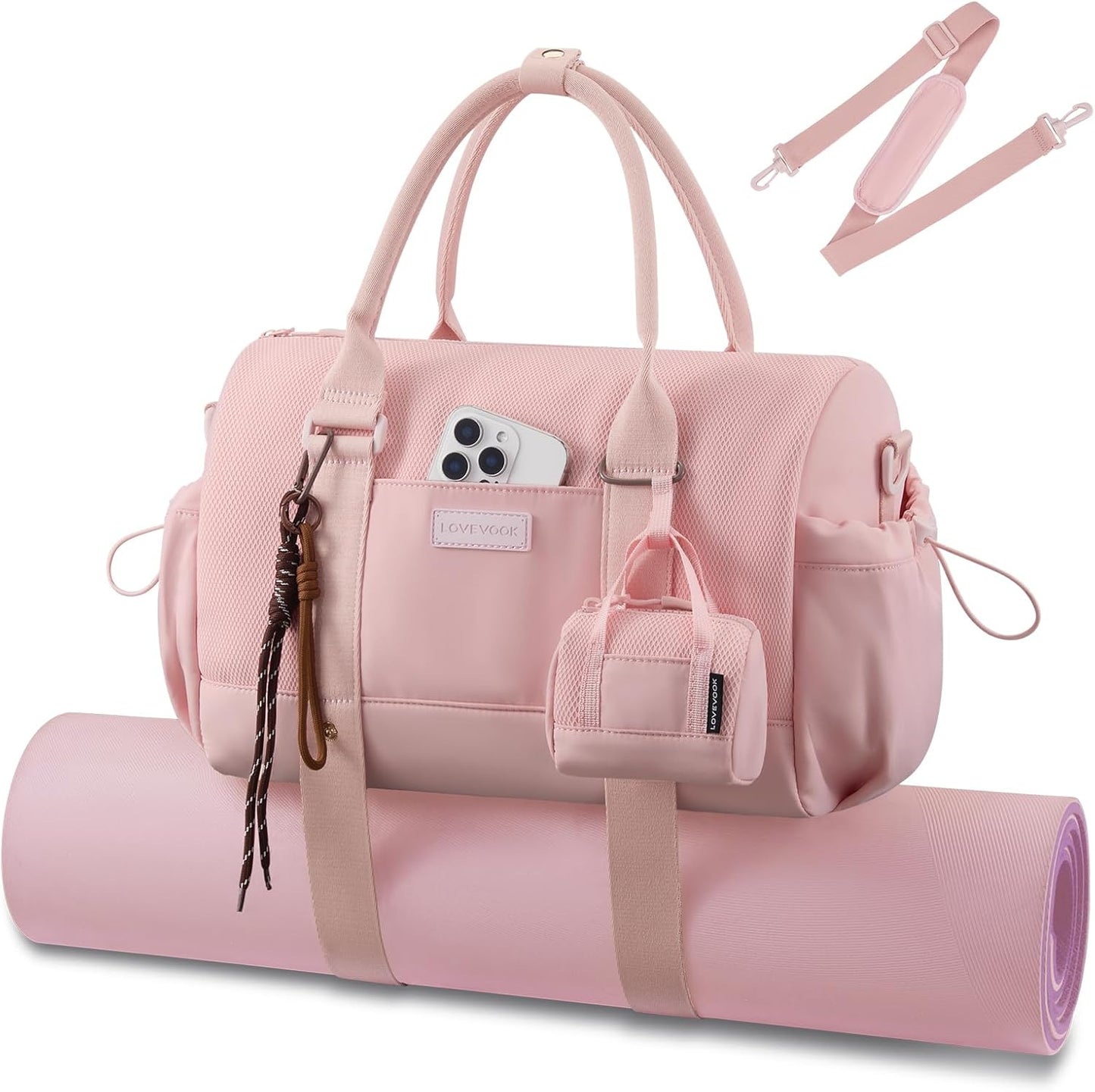 LOVEVOOK Small Gym Bag for Women with Yoga mat Holder, Mini Duffle Bag for Travel with Wet Pocket, Overnight Personal Item Bags, Lightweight Carry on Weekender Duffel for Workout, Dance, Ballet