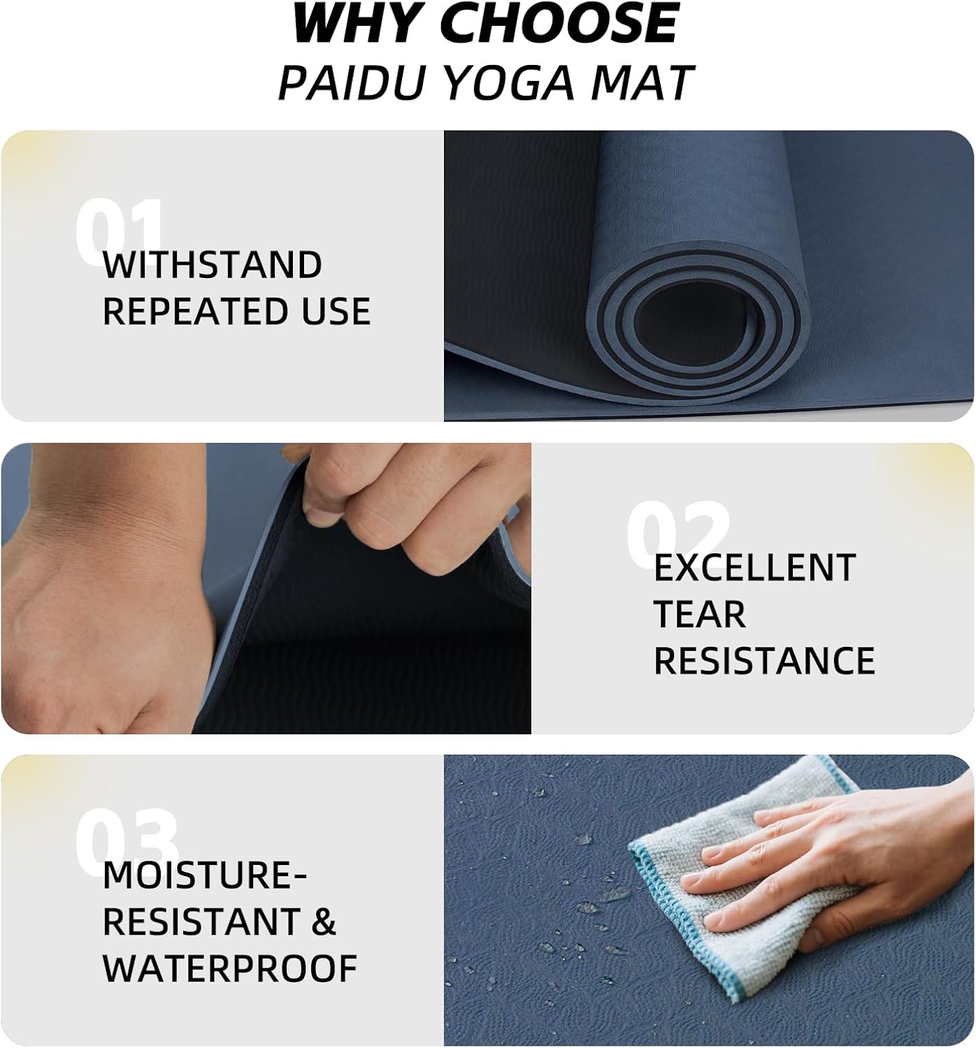 PAIDU Extra Long Wide Yoga Mat 76"x33"x2/5 Inch - Non Slip Thick Exercise Mat for Home Gym, Yoga, Pilates & Workouts