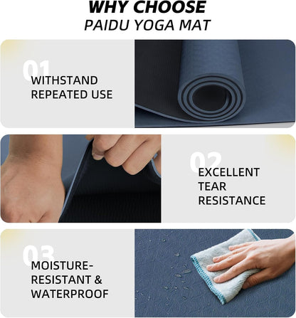 PAIDU Extra Long Wide Yoga Mat 76"x33"x2/5 Inch - Non Slip Thick Exercise Mat for Home Gym, Yoga, Pilates & Workouts