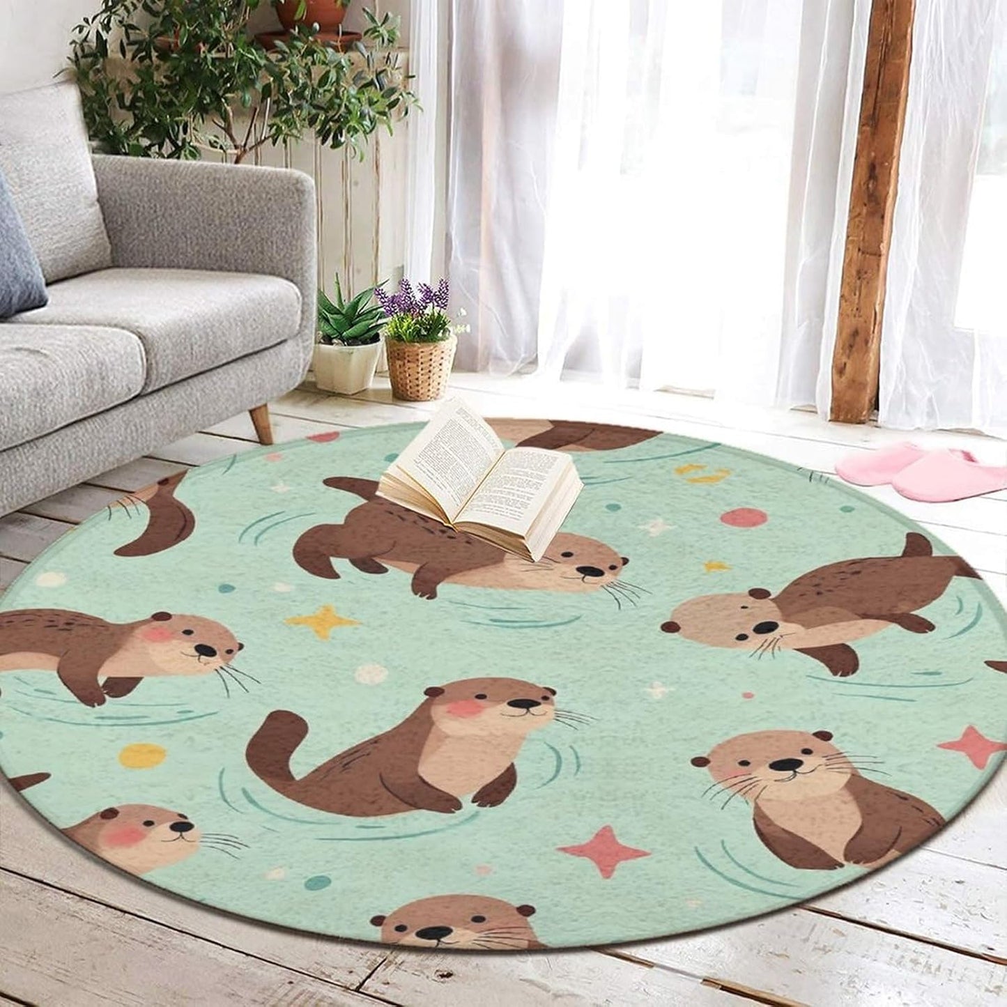 Soft Round Yoga Carpet, Office Chair Decor Round Mat for Carpet and Hardwood Floors Purple Butterfly