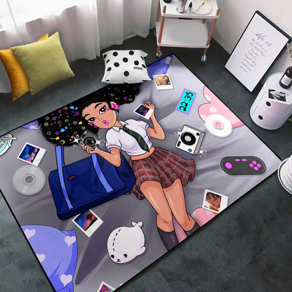 Black Girl Area Rug for Bedroom African Black Girls Floor Rugs for Living Room Playroom Cartoon Art Home Decor Soft Yoga Mats for Women Afro Purple 47" x 31" (2.7 x 3 Feet)