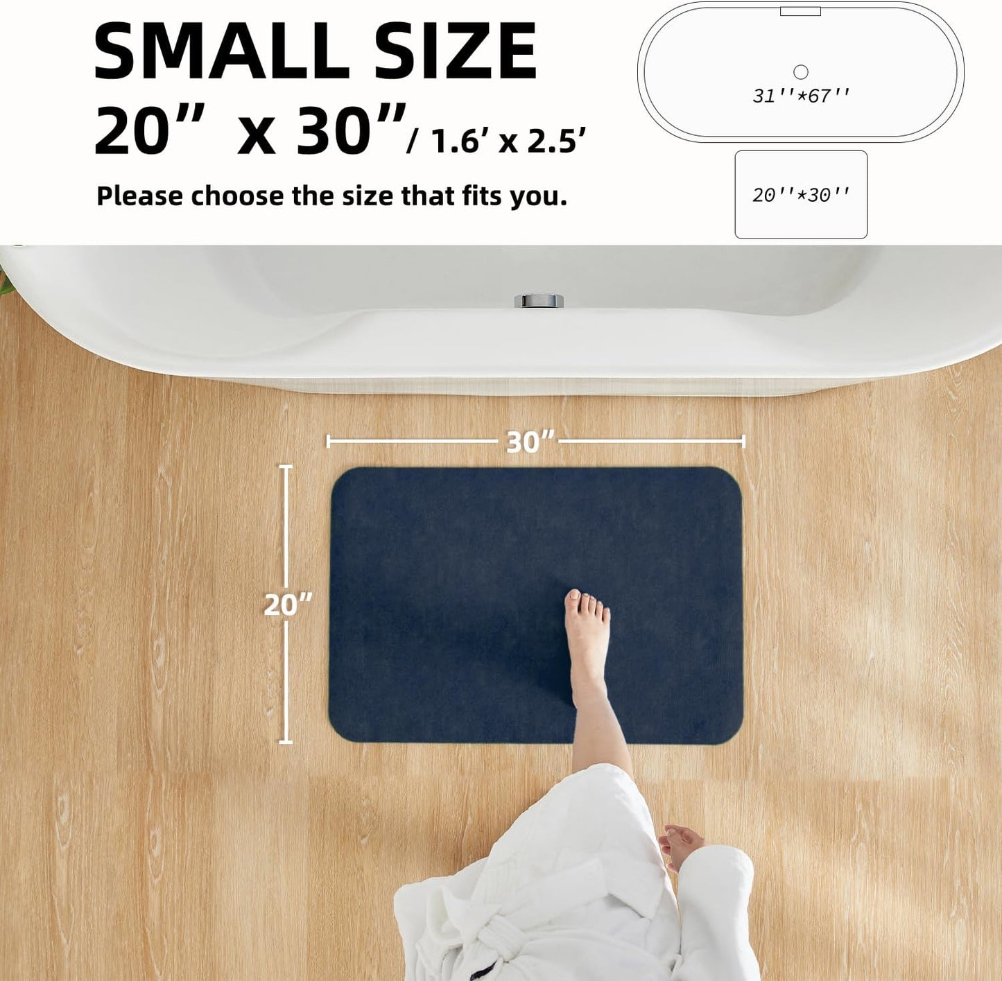 TYUU Bath Mat, Bathroom Rugs Non Slip Washable Thin Absorbent Quick Dry Bath Mat Fits Under Door Bathroom Floor Mat Perfect for Bath, Shower, or Sink 24"x36" Dark Grey