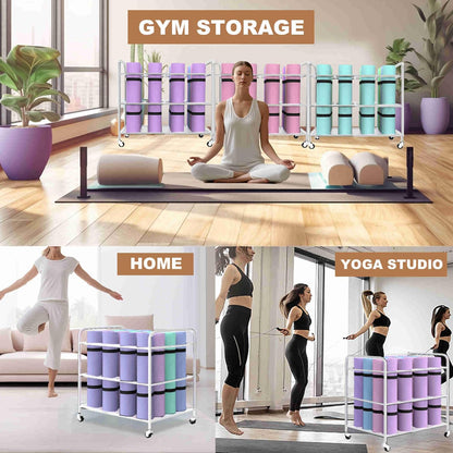 Yoga Mat Holder Organizer Yoga Mat Storage Rack Basket for Home Gym Exercise Workout Equipment Storage Shelf Cart