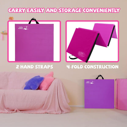 Kangaroo Hoppers Gymnastics Tumbling Mats for Kids, Foldable Gym Mat with Carrying Handles for Home Activity Play