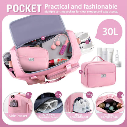 FIORETTO Women's Gym Duffle Bag with Shoes Compartment, 30L Capacity, Ideal for Travel, Gym, Sports, Duffel, Weekender