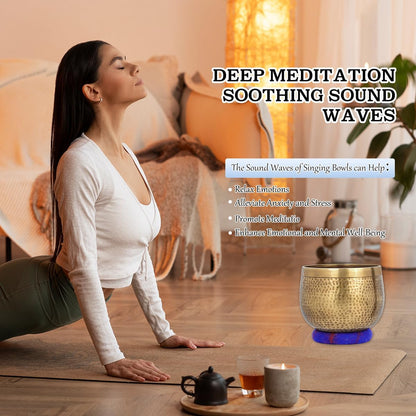 Relaehih Tibetan Singing Bowls Set-Hand-hammered in Nepal Sound Bowl for Meditation, Yoga, Chakra, Meditation Accessories, Stress Relief Tool and Unique Gifts for Women, Men (Yellow, 4 inch)