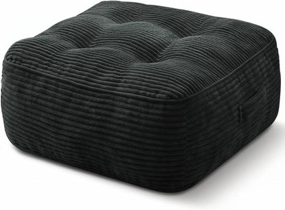 11" Thick Washable Floor Pillow for Adults, Yoga & Meditation Cushion with Handle, Square Large Pillows Seating with Removable Tufted Corduroy Cover for Tatami Living Room Board Games, Blind Shape