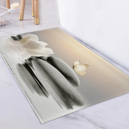 HVEST Zen Blue Floral Bathroom Rugs Zen Stone Water Lily and Butterfly on Lake Bath Mats for Bathroom Modern Yoga Spa Bathtub Mat Non Slip Floor Mat Bathroom Decor Accessories,31W X 20L inches