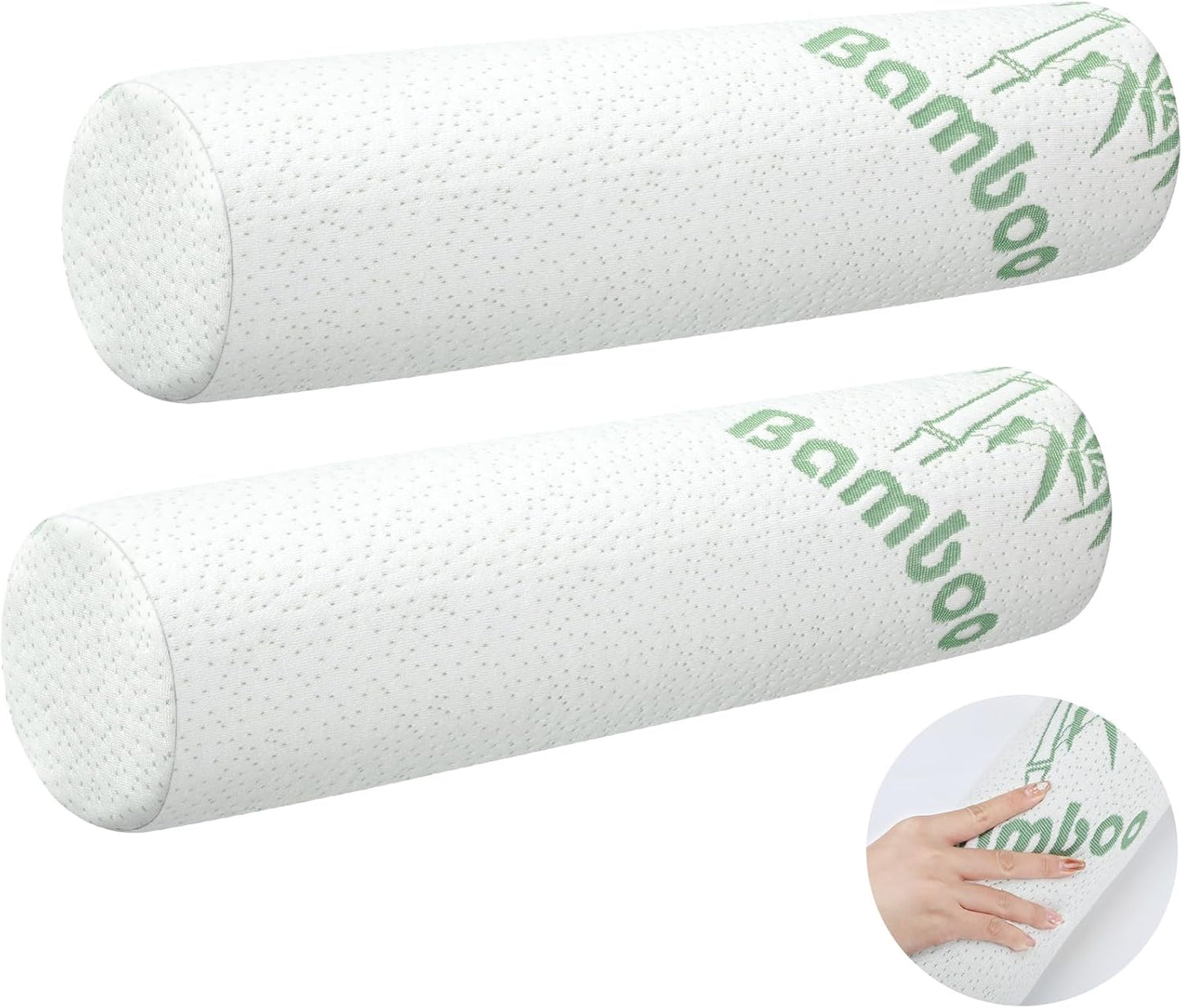 Bucherry 2 Pcs 24 x 13.8 Inches Cervical Neck Roll Memory Foam Pillow Cylinder Bolster Pillow for Bed Round Neck Support with Removable Washable Cover for Sleeping Travel Yoga Legs Back Lumbar