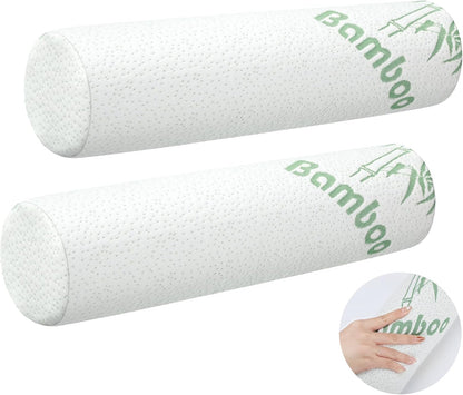 Bucherry 2 Pcs 24 x 13.8 Inches Cervical Neck Roll Memory Foam Pillow Cylinder Bolster Pillow for Bed Round Neck Support with Removable Washable Cover for Sleeping Travel Yoga Legs Back Lumbar
