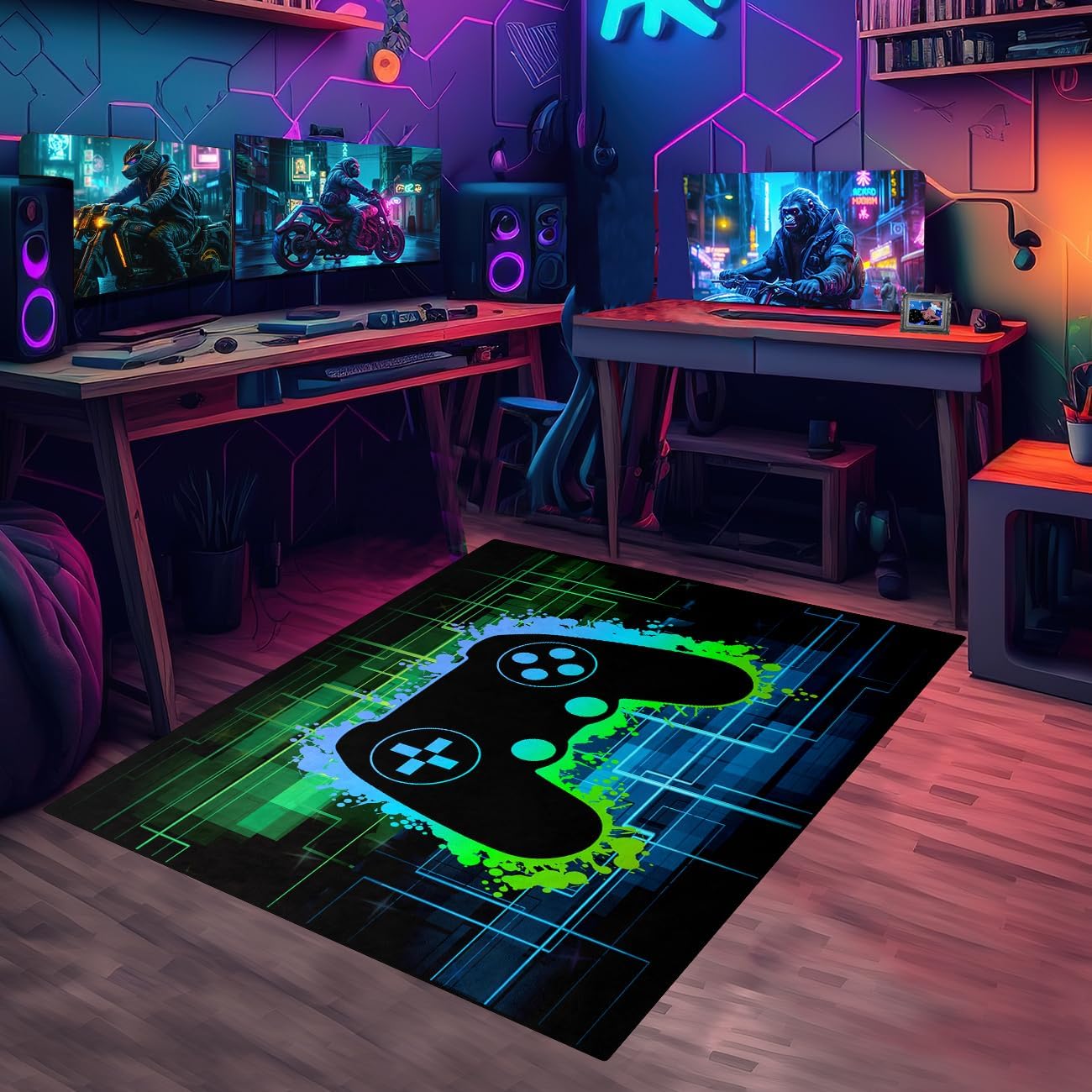 Video Game Rug - Gaming Themed Rug Gamepad Controller Area Rugs for Bedroom Gaming Carpet for Boys Game Carpet for Playrooms Bedroom Doormat Yoga Mats