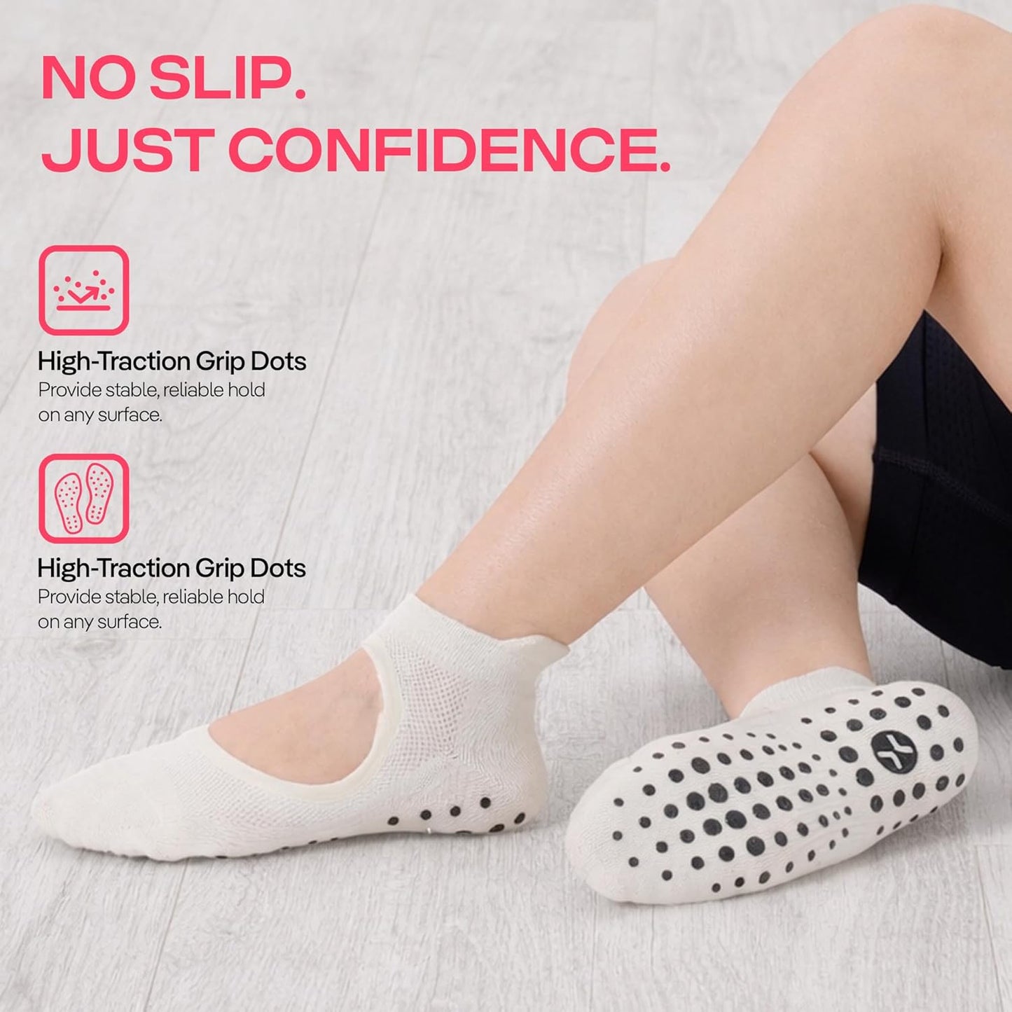 COOLMATE Pilates Socks with Grips for Women, Yoga Socks, Crew Non Slip Women for Barre, Pilates Gifts for Women - Colors B
