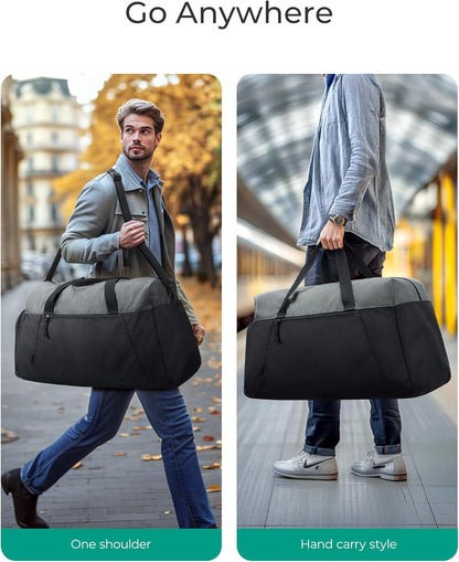 BAGSMART Gym Bags for Men Women, Foldable Travel Duffle Bag, Lightweight Weekender Duffel Bag With Shoe Compartment, Water Resistant Workout Duffle Sports Bag for Travel Yoga, Army Green
