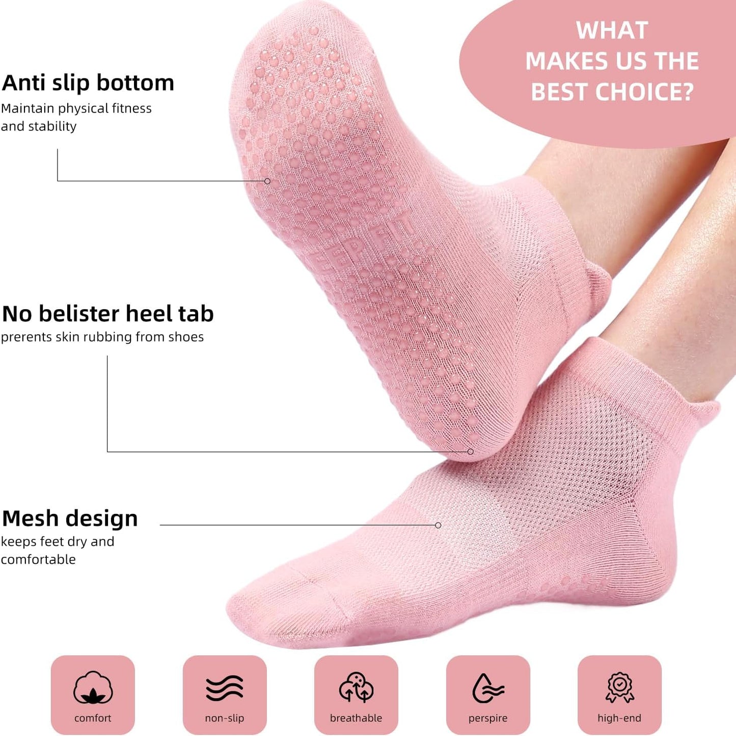 Acetin 4 Pairs Grip Socks Pilates Socks for Women