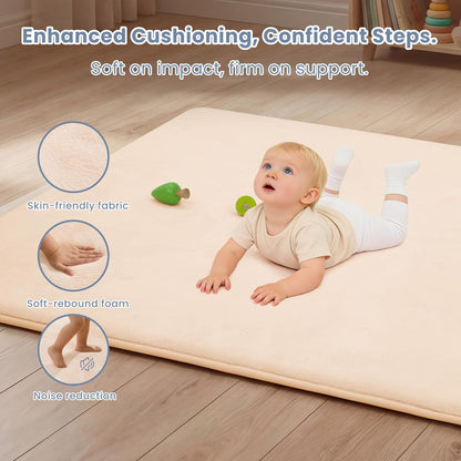 ACOMOPACK 1.3" Thick Baby Play Mat for Floor 79x118"-Large Water-Repellent&Non-Slip Memory Foam Mat for Kids,Toddlers,Soft Velvet Nursery Rug for Tummy Time&Crawling,Yoga,Tatami Style(Blue)