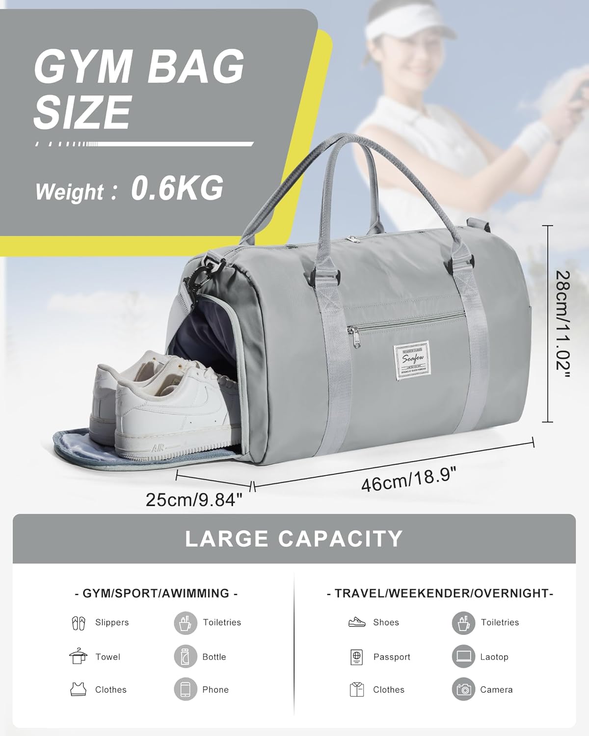 Gym Bag Womens Mens with Shoes Compartment and Wet Pocket Travel Duffel Bag for Women for Plane Sport Gym Tote Bags Swimming Yoga Waterproof Weekend Overnight Carry on Bag Hospital Holdalls - Colors C