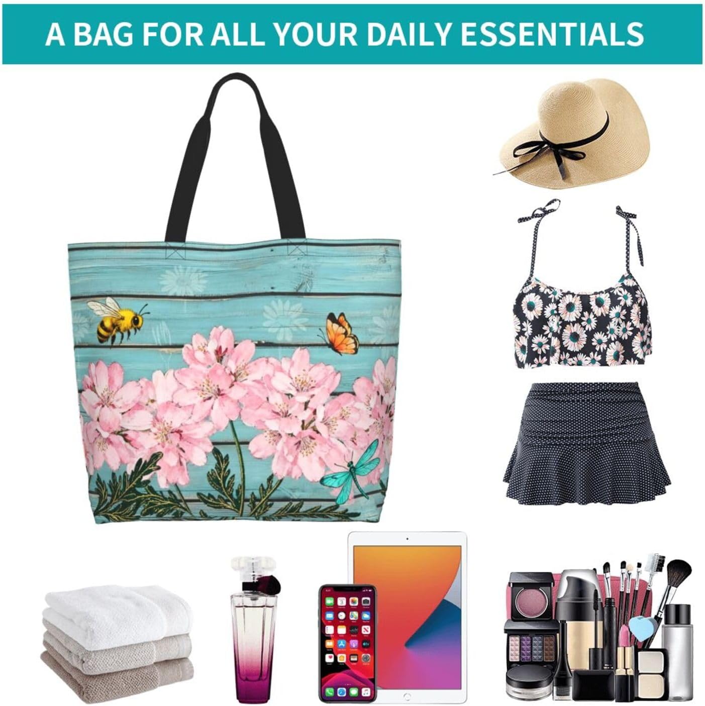 Tote Shoulder Bag Large Durable Reusable Eco-friendly Handbag Lightweight Stylish for Daily Use-19.7x15.7x5.9 Inch - Colors B