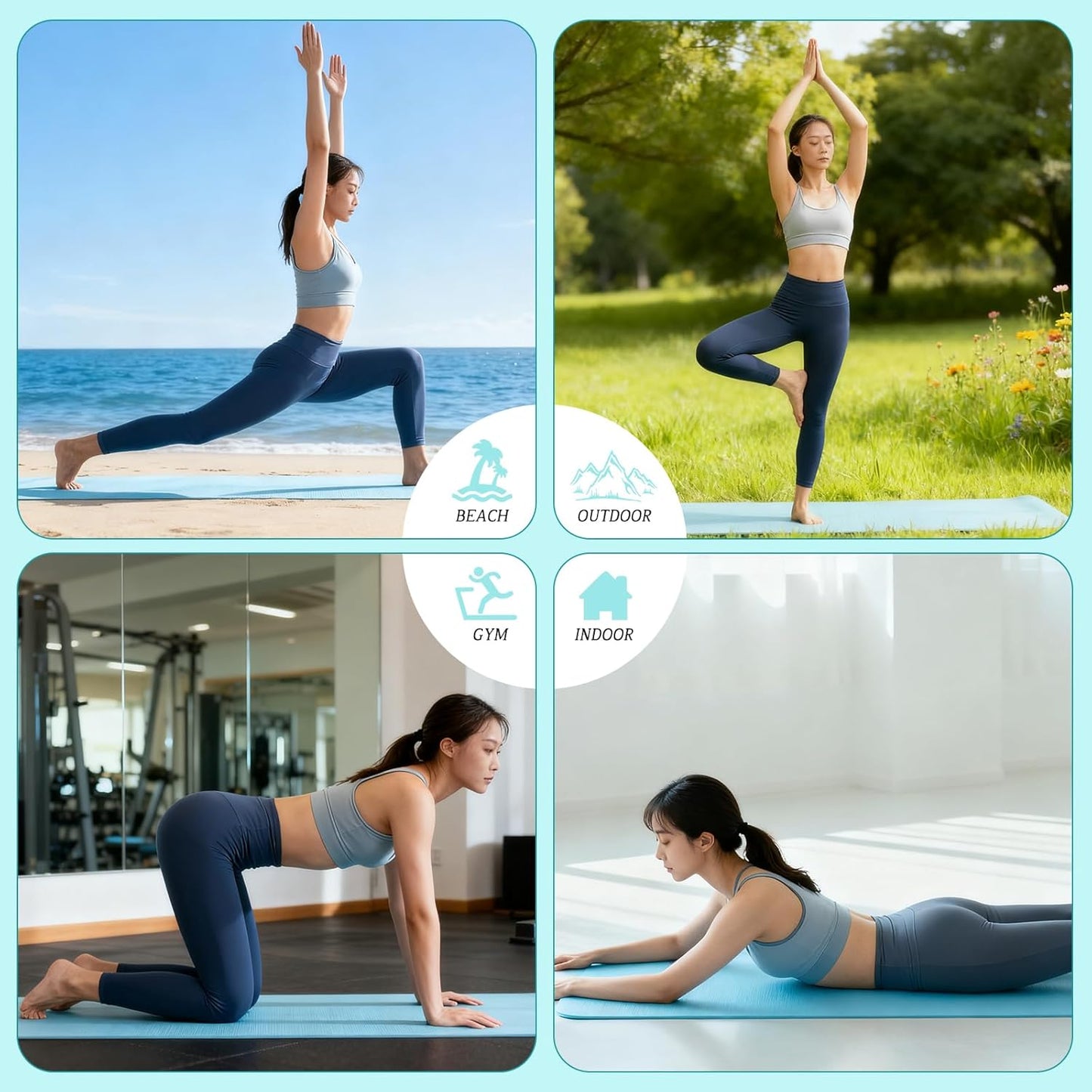 Hot Yoga Towel Non Slip- Microfiber Yoga Mat Towel for Hot Yoga, Pilates and Fitness 72" x 24", Sky Blue